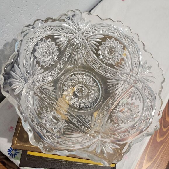 Vintage Imperial Glass-Ohio Hobstar Clear Flared Bowl 7.5" round Gilded Age - Picture 2 of 10